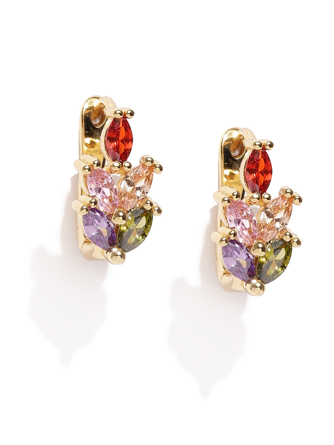 YouBella Multicoloured Gold-Plated Stone-Studded Circular Hoop Earrings